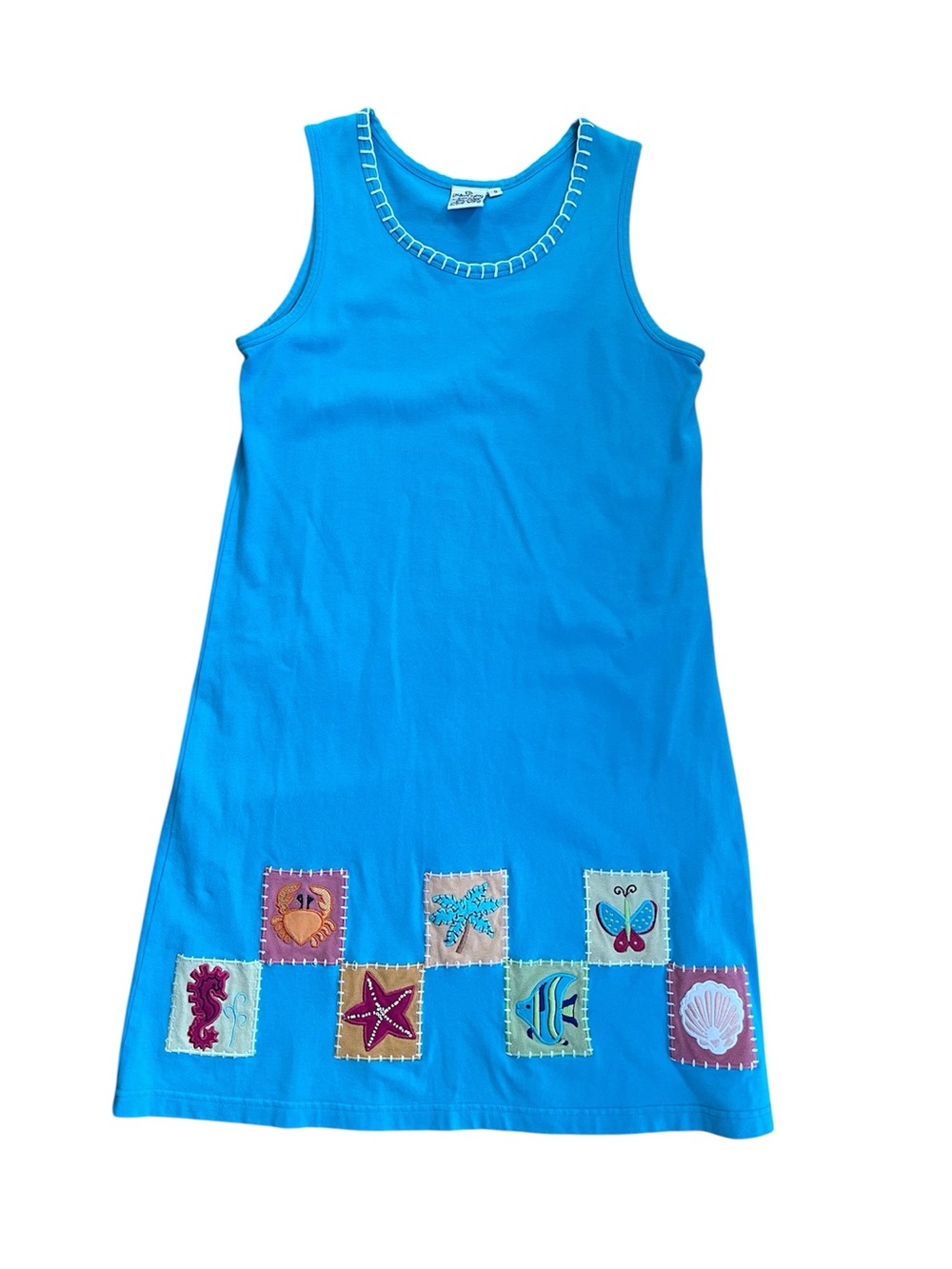 Parsley & Sage Sky Blue Nautical Beachy Patchwork Granny Patch Midi Shirt Dress